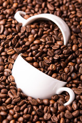two white cup of coffee beans top view