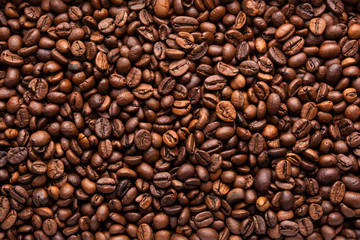 Fototapeta premium coffee beans top view, background, texture