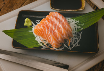 Salmon sashimi cut and slice.