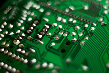Macro shot of the back side of a circuit board
