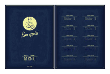 Restaurant menu brochure design. Template for your design works. Vector illustration.