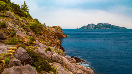 Fototapeta na wymiar Mediterranean coast Italy facing up Capri island
