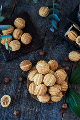 Homemade shortbread nuts with condensed milk. Dessert - biscuits for tea.
