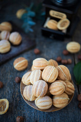 Homemade shortbread nuts with condensed milk. Dessert - biscuits for tea.