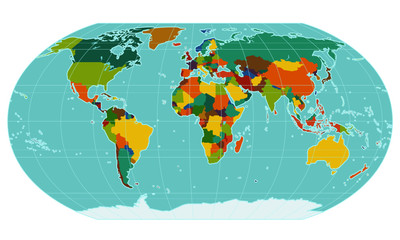 World Map Modern Style with Rounded Corners Bright Colors