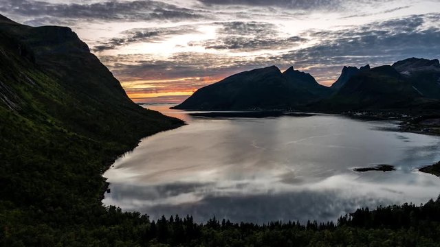 Timelaps of Ssunset by bergsbotn view point in Senja northern Norway