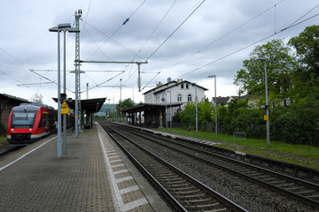 Fototapeta na wymiar Characteristic german railway station - Stockfoto