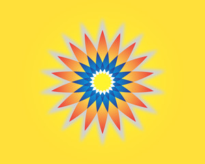 The color star on the yellow background. Vector illustration.