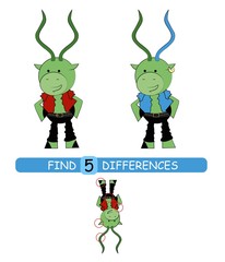 Find differences between pictures. Vector cartoon educational game. Cute impala.