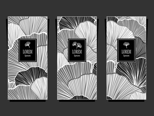 Set Template for package or flyer from Luxury background with  leaves  in silver black white for cosmetic or perfume or for package of tea or label or for advertising different things or for brand boo