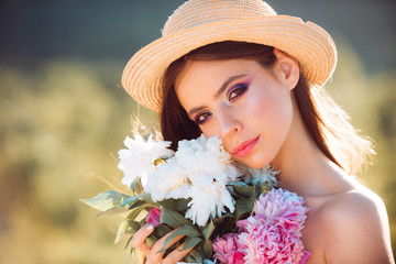 This is my best summer holiday ever. Summer girl with long hair. Woman with fashion makeup. face and skincare. Travel in summer. Spring woman. Springtime and vacation. Natural beauty and spa therapy