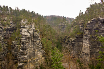 Fototapeta na wymiar View from the prebisch gate in the national park saxon-bohemian switzerland in the german-czech border area