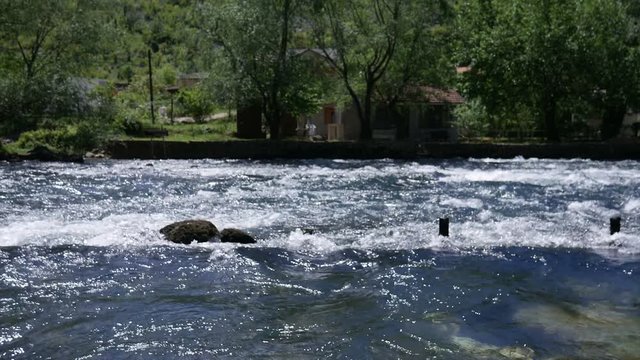 The Blagaj Tekke was built at the base of a 200m cliff wall and next to a cave. The cave leads to an underground karst river that flows out to create the Buna River, Bosnia.