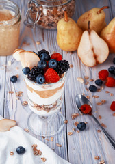 Granola with yogurt pear and berries