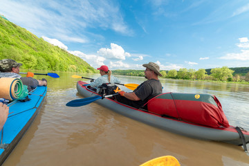 Kayak tourists on the Dniester River, Ivano-Frankivsk city, May 4, 2016