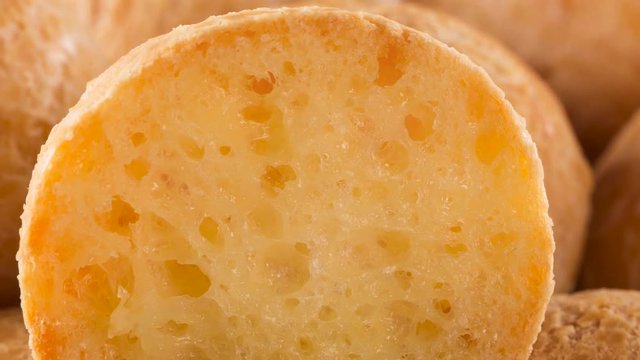 Slide shot Cheese bread. Traditional brazilian food with smoke.