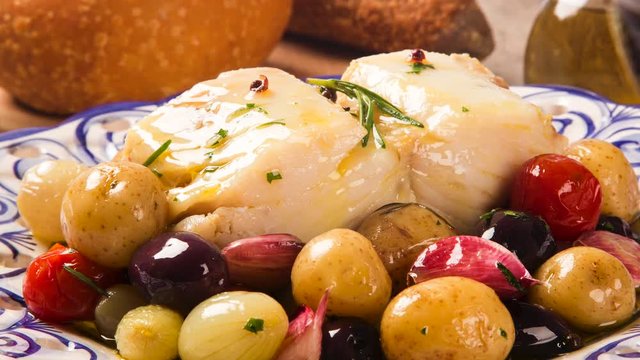 slide shot cod fish with smoke