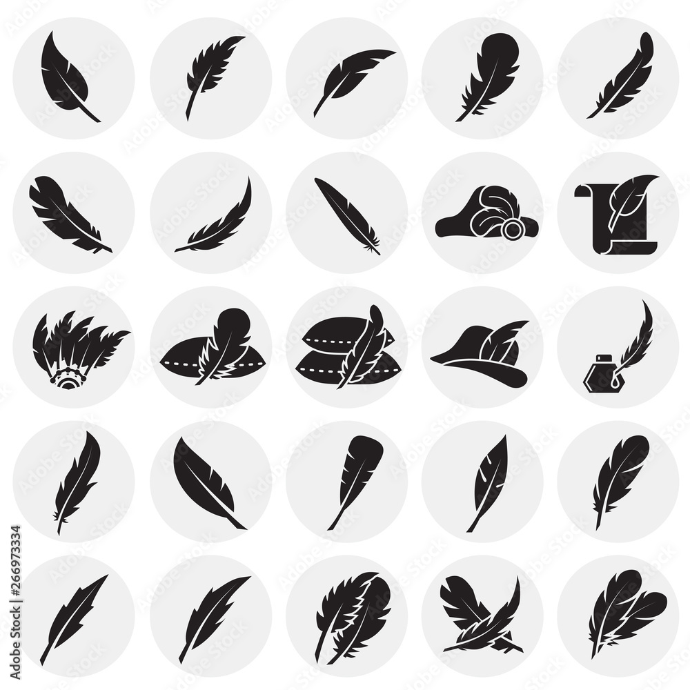 Poster feather icons set on circles background for graphic and web design. simple vector sign. internet con