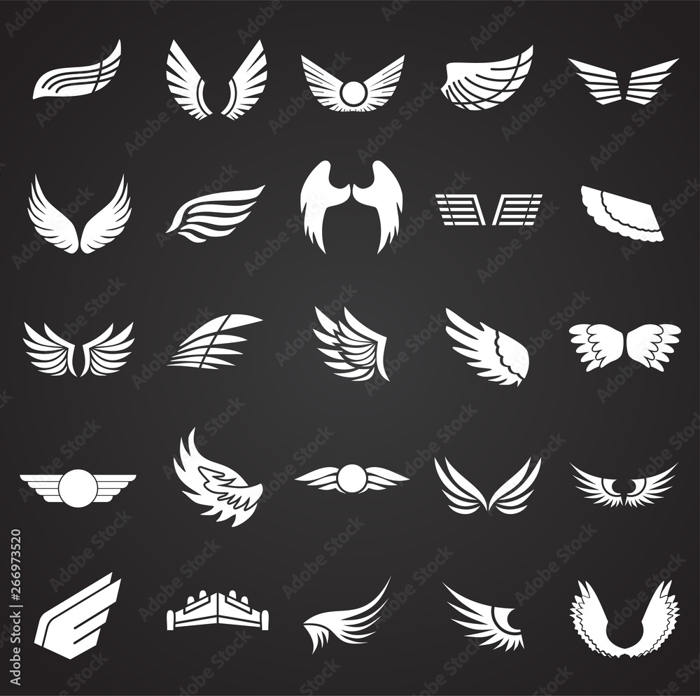 Poster wings icons set on black background for graphic and web design. simple vector sign. internet concept