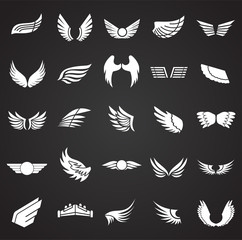 Wings icons set on black background for graphic and web design. Simple vector sign. Internet concept symbol for website button or mobile app.