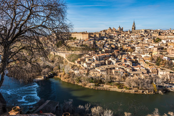 Fototapeta premium View of the city of Toledo and the river Tajo. Community of Castile-La Mancha Spain.