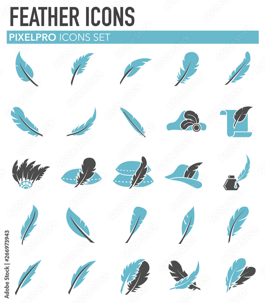 Poster feather icons set on white background for graphic and web design. simple vector sign. internet conce
