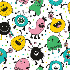 Seamless baby pattern with monsters vector illustration.