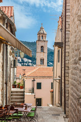 The beautiful steep alleys at the walled old town of Dubrovnik