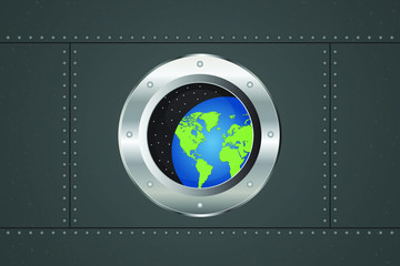 Spaceship porthole vector illustration. Round window of the spaceship.