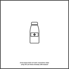Vector icon bottle with medicine. Vessel with a medical cross on white isolated background.