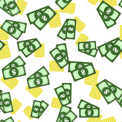 Cash  money icon. Flat image money vector seamless pattern on a white background.