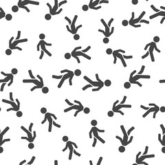 Fototapeta premium Vector icon of a walking pedestrian. Illustration of a walking man vector seamless pattern on a white background.
