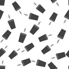 Vector icon of a disposable cup of coffee. A stale coffee drink in the dishes seamless pattern on a white background.