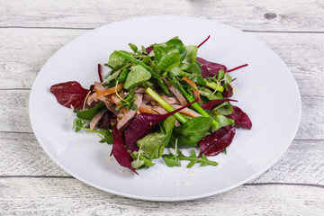 Mix salad with meat and asparagus