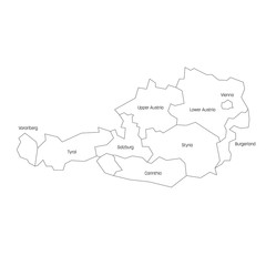 States of Austria. Map of regional country administrative divisions. Colorful vector illustration