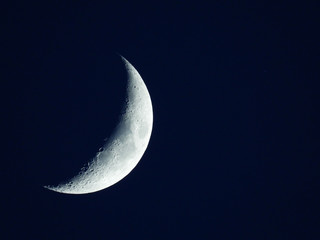 Obraz na płótnie Canvas a rising quarter moon in the dark blue evening sky