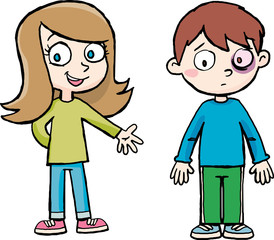 girl explains how the boy has hurt his eye