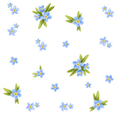 Forget-me-not, simple trendy pattern with flowers. Coloured illustration for prints, clothing, packaging and postcards.
