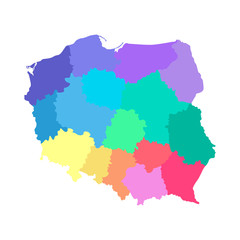 Vector isolated illustration of simplified administrative map of Poland. Borders of the regions. Multi colored silhouettes