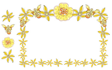 Set of floral elements in the form of a frame.