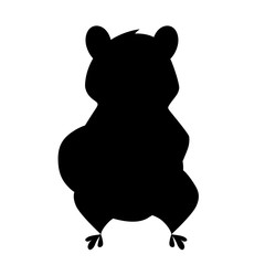 Black silhouette. Cute brown beaver sitting. Cartoon character design. North American beaver Castor canadensis. Rodentia mammals. Flat vector illustration isolated on white background. Front view