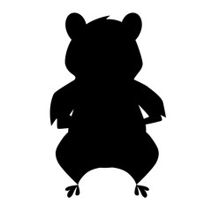 Black silhouette. Cute brown beaver sitting. Cartoon character design. North American beaver Castor canadensis. Rodentia mammals. Flat vector illustration isolated on white background. Front view
