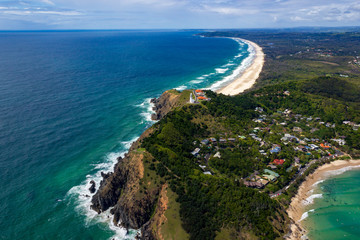 Fototapeta na wymiar aerial view of Wategoes Beach at Byron Bay with lighthouse. The Photo was taken out of a Gyrocopter, Byron Bay, Queensland, Australia