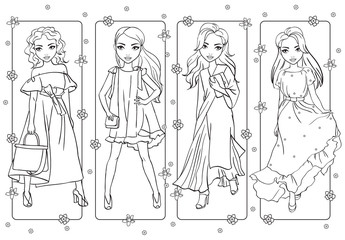 Fototapeta premium Coloring Girls In Romantic Summer Dresses