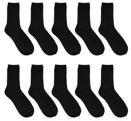Set of black socks isolated on white background. Warm wool socks. Isolated
