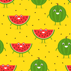 Seamless pattern with funny happy watermelon. Vector illustration