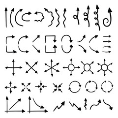 Doodle vector arrows. Hand drawn set.