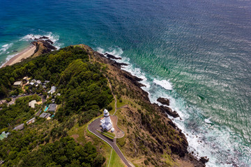 aerial view of Wategoes Beach at Byron Bay with lighthouse. The Photo was taken out of a...