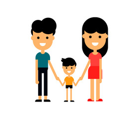 Happy family character. Father, mother and son together. Cartoon style Isolated on white background. Vector Illustration.