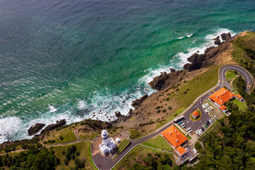 aerial view of Wategoes Beach at Byron Bay with lighthouse. The Photo was taken out of a...